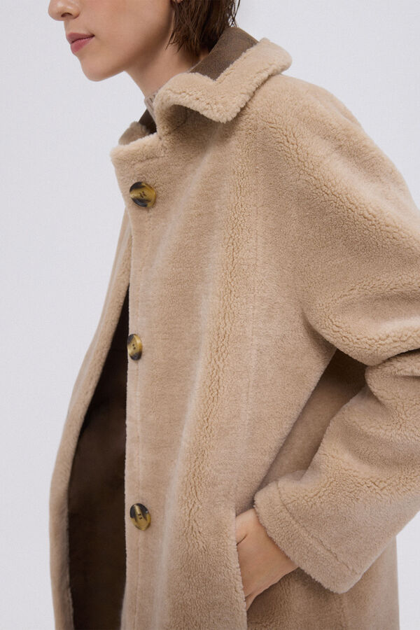 Pedro del Hierro Long reversible faux shearling coat Beige