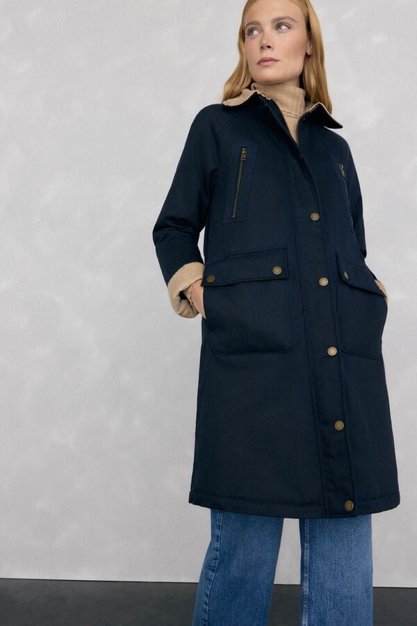 Pedro del Hierro Long waxed parka Blue