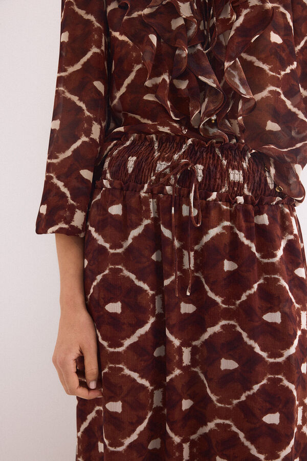 Pedro del Hierro Saia comprida com pregas estampada Marrom