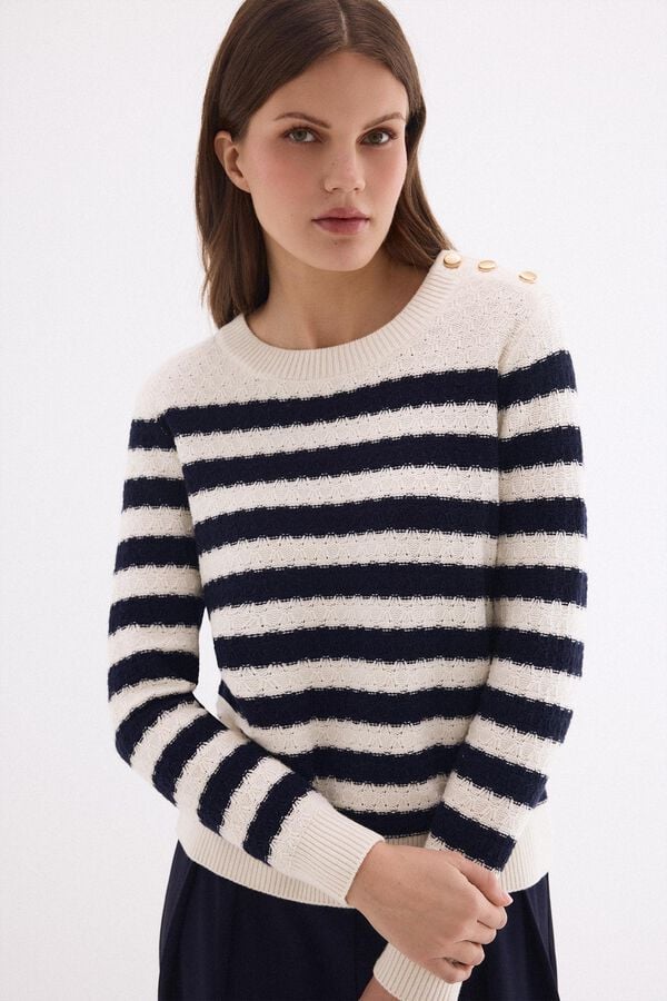 Pedro del Hierro Basic two-tone striped jumper Ecru