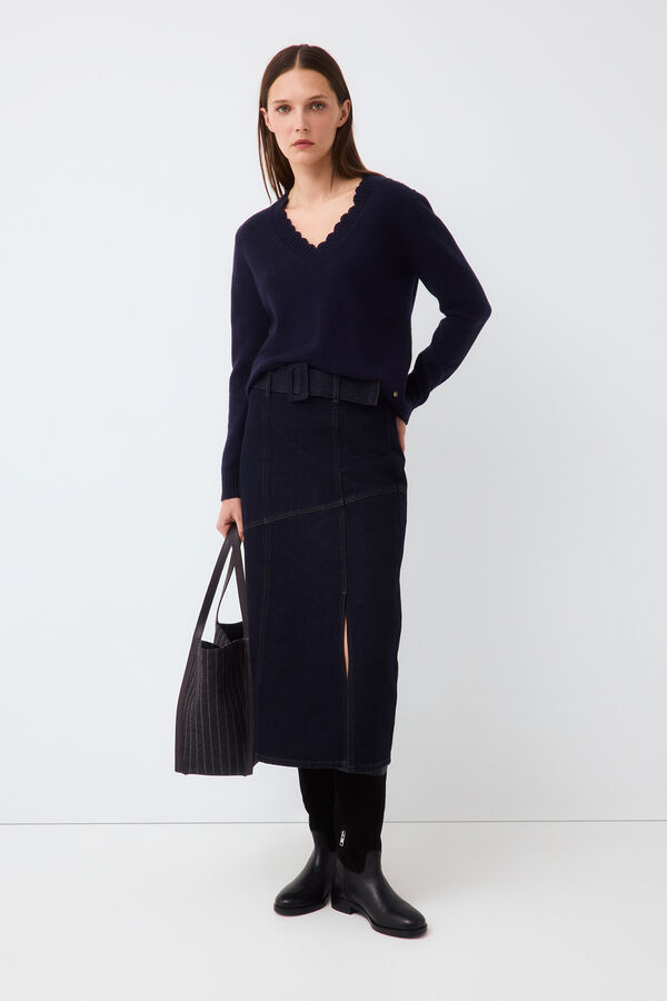 Pedro del Hierro Crochet detail V-neck jumper Blue