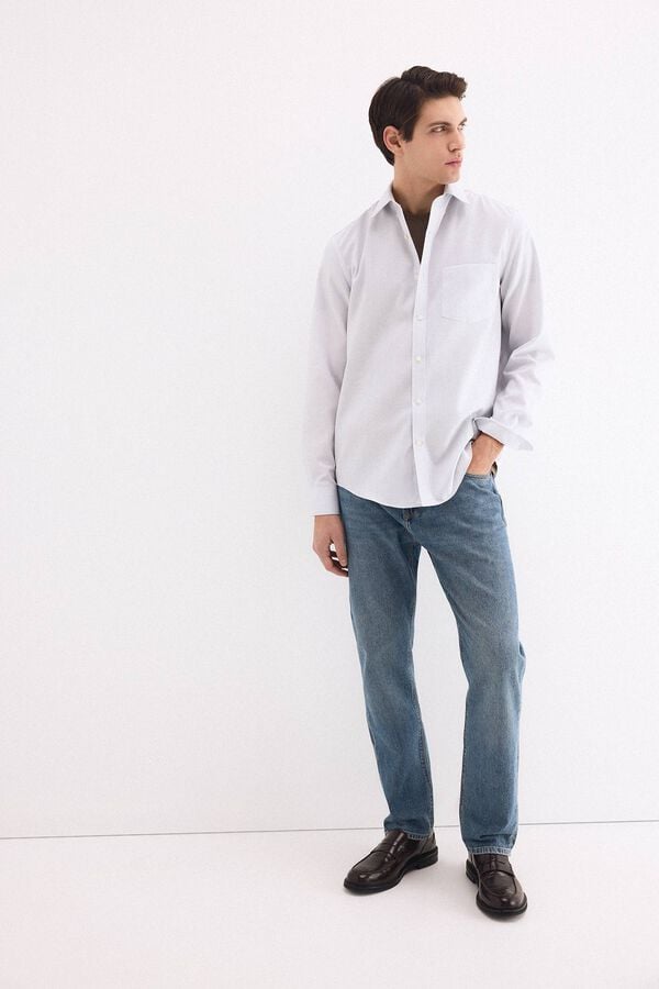 Pedro del Hierro Striped non-iron oxford shirt Grey