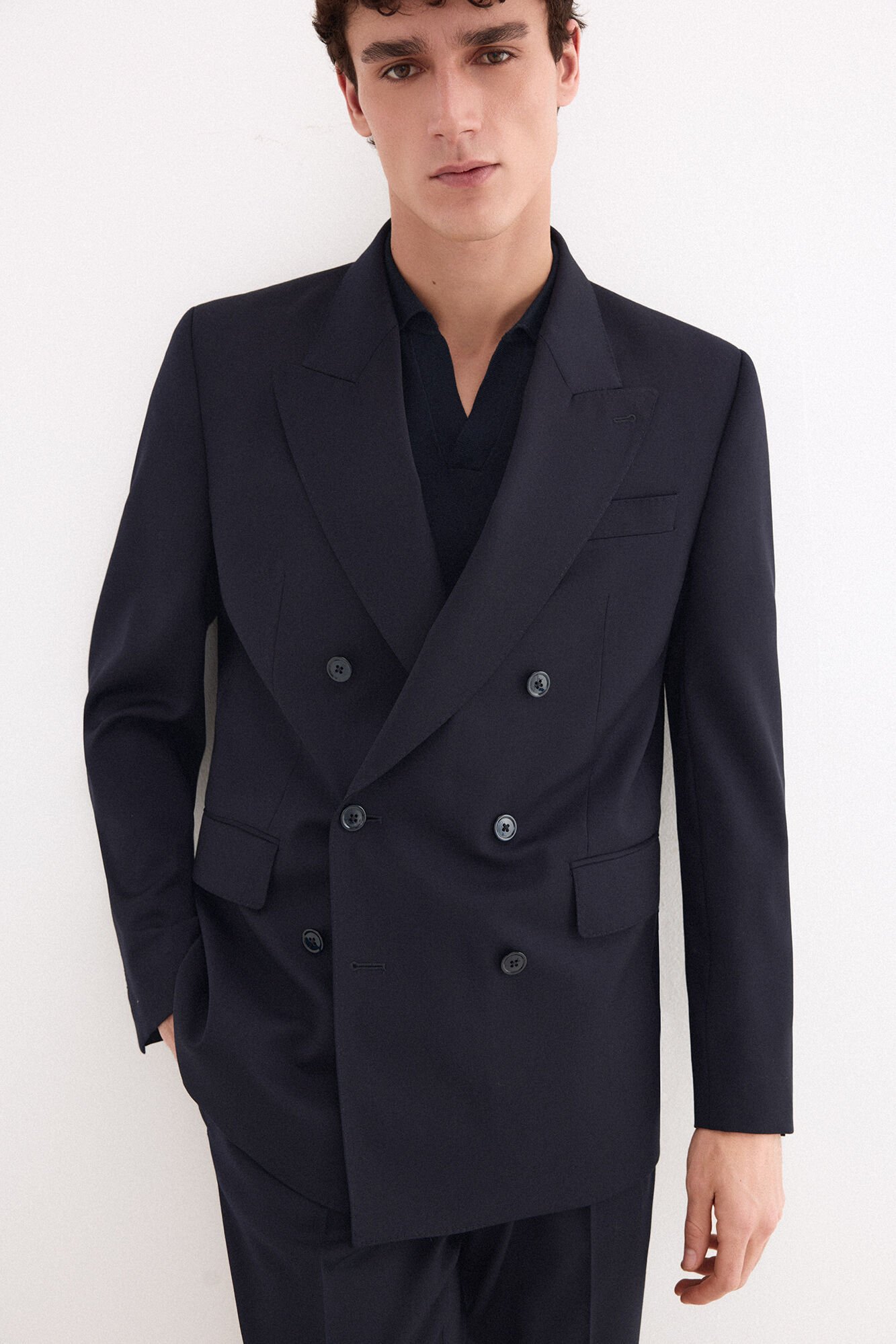 Pedro del Hierro Blazer cruzado slim em canvas bi-stretch
