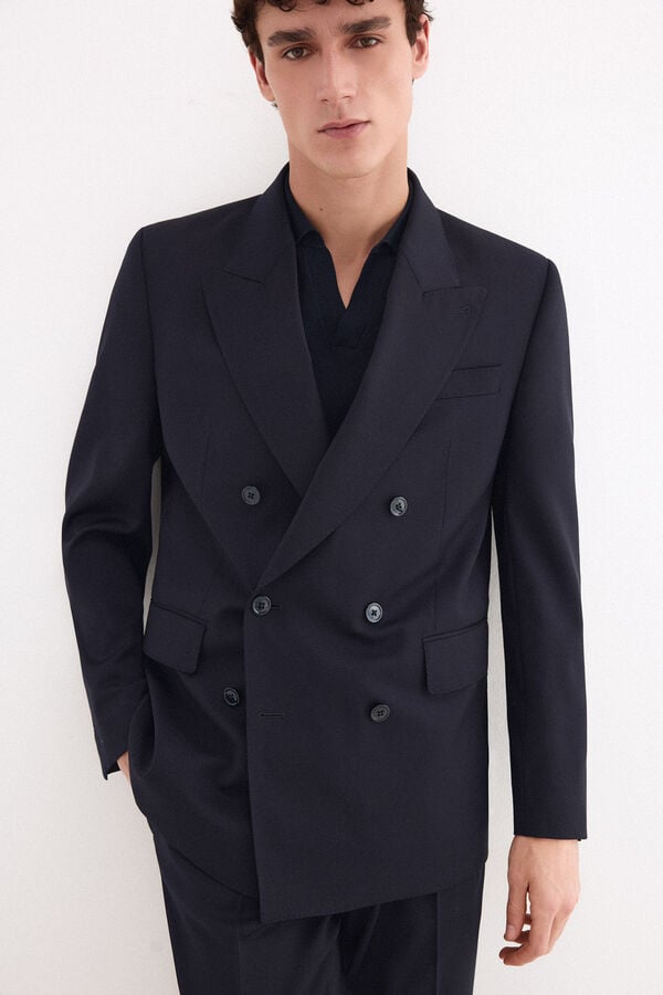 Pedro del Hierro Blazer cruzado slim em canvas bi-stretch Azul