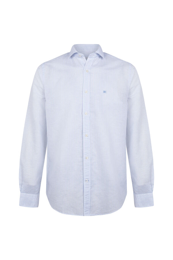 Pedro del Hierro Linen striped easy-iron dress shirt Blue