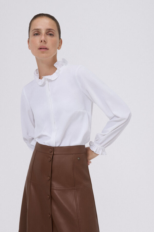 Pedro del Hierro Blusa fluida con detalle de volantes Crudo