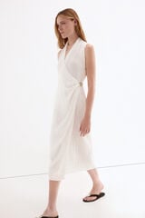 Pedro del Hierro Vestido efeito cruzado com pe&ccedil;a dourada Ecru