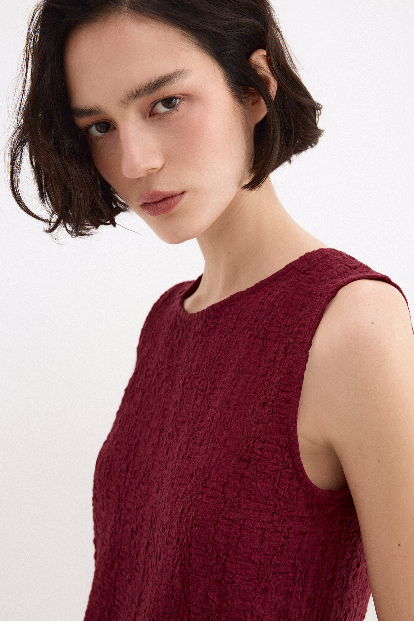 Pedro del Hierro Top sem mangas em tecido enrugado