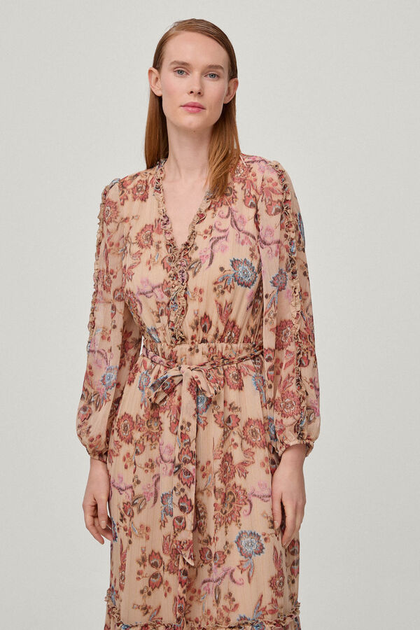 Pedro del Hierro Vestido estampado volantes Morado