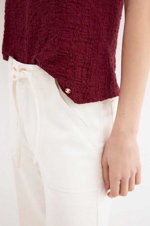 Pedro del Hierro Top sem mangas em tecido enrugado Bordeaux