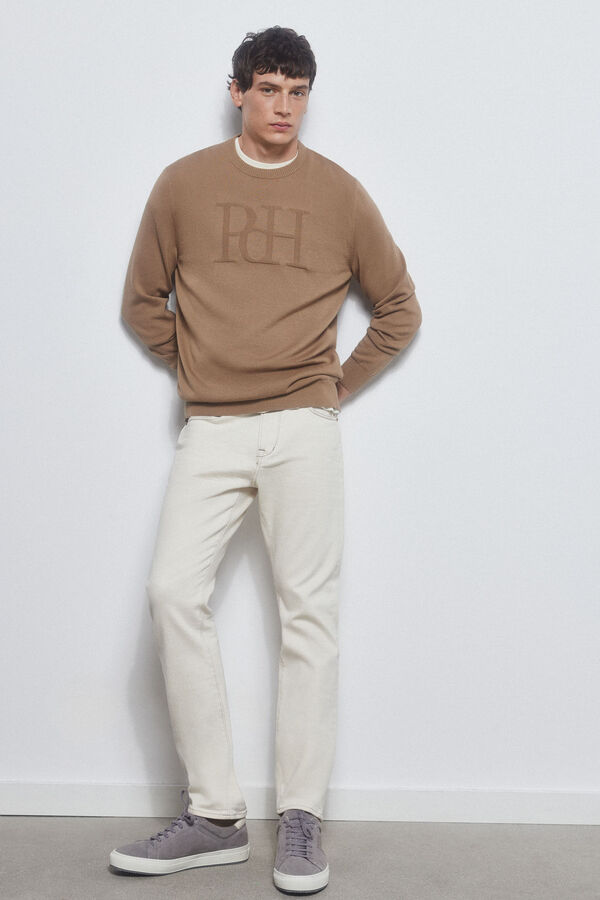 Pedro del Hierro Fine jersey-knit cotton big logo sweater  Beige