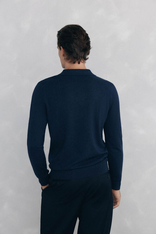 Pedro del Hierro Johnny neck sweater in merino wool and cashmere Blue