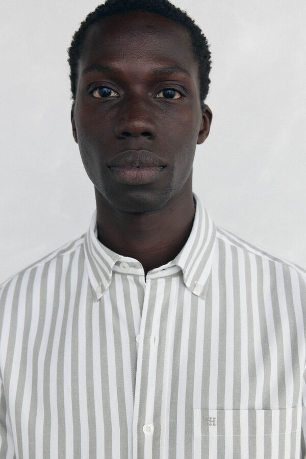 Pedro del Hierro Brushed Oxford Striped Shirt Green