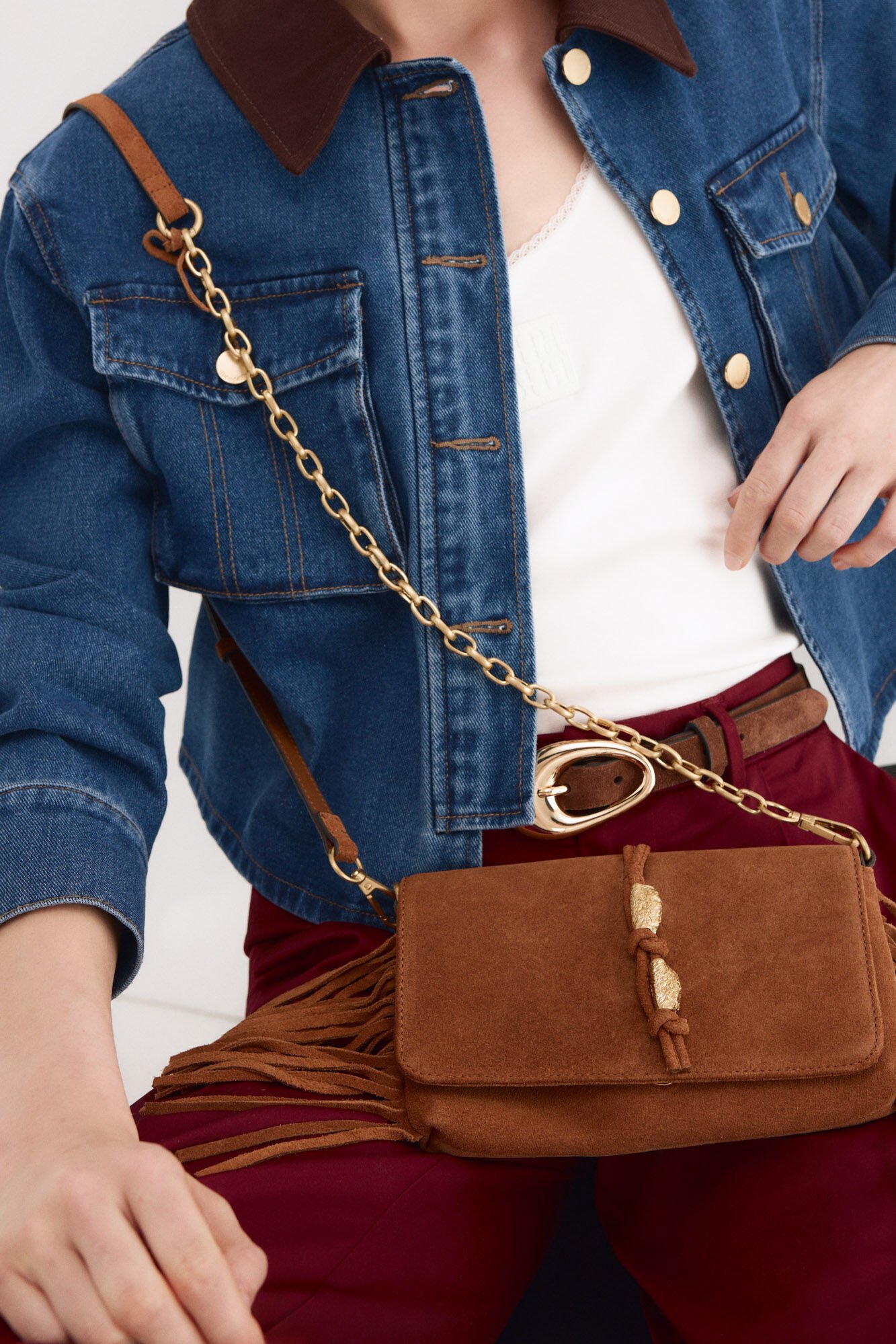 Pedro del Hierro Leather fringed crossbody