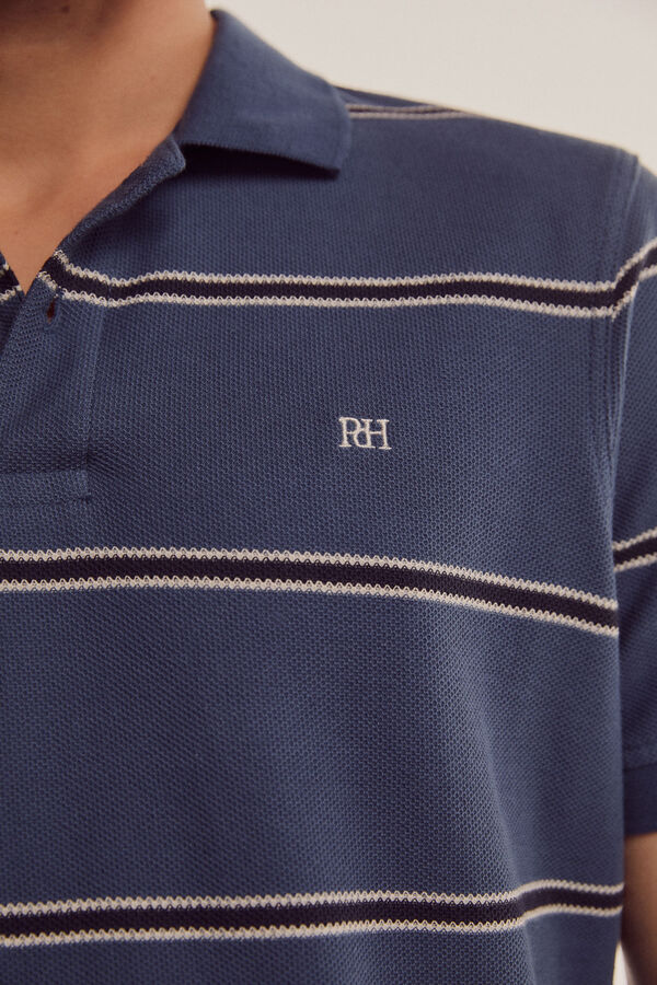 Pedro del Hierro Striped piqué polo shirt in jacquard structure Blue