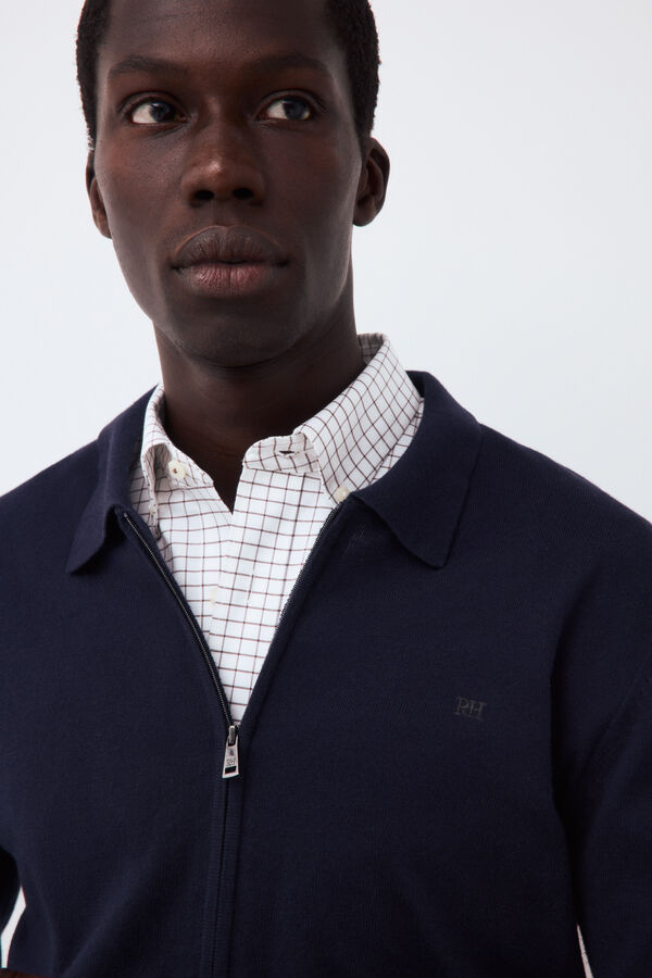 Pedro del Hierro Cotton silk cashmere zip fastening premium cardigan Blue
