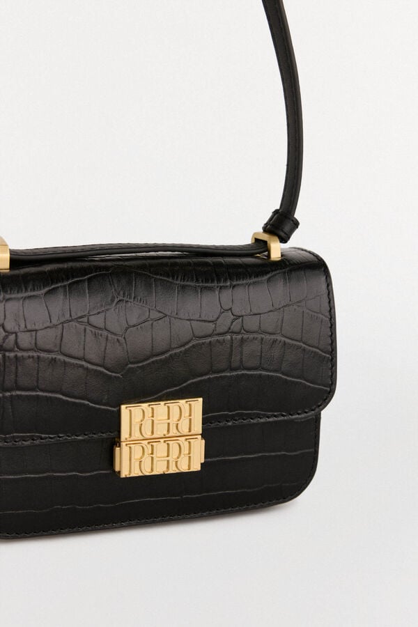 Pedro del Hierro leather shoulder bag with metal fastening Black