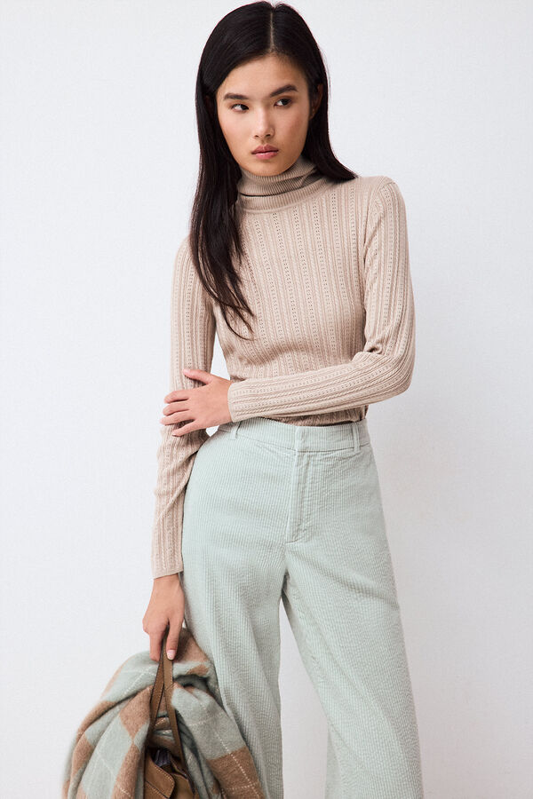 Pedro del Hierro Basic cross-knit funnel neck jumper Brown