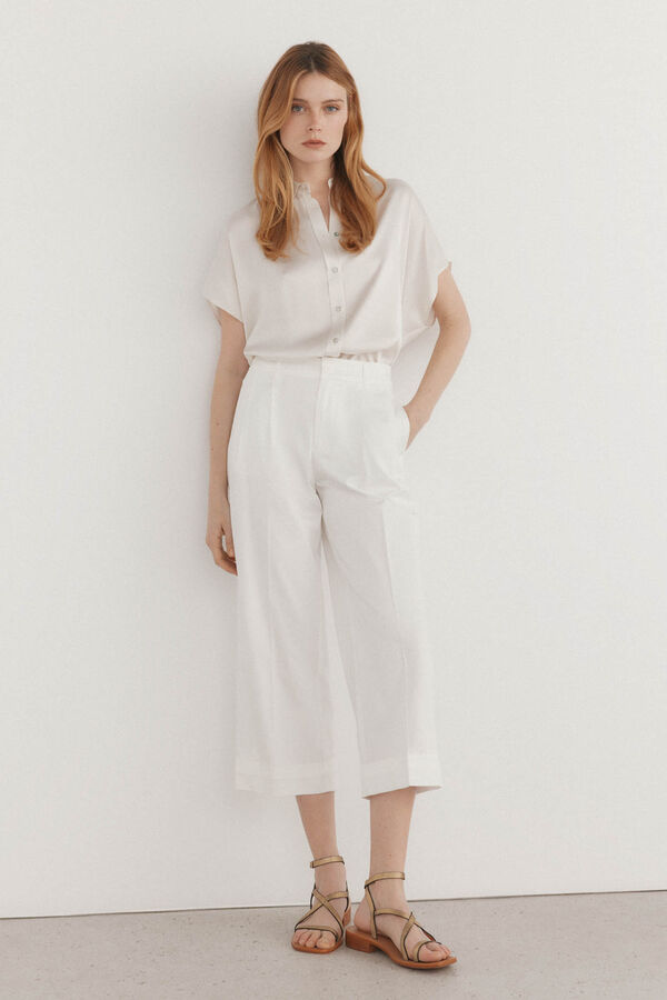 Pedro del Hierro Wide leg poplin trousers Ecru
