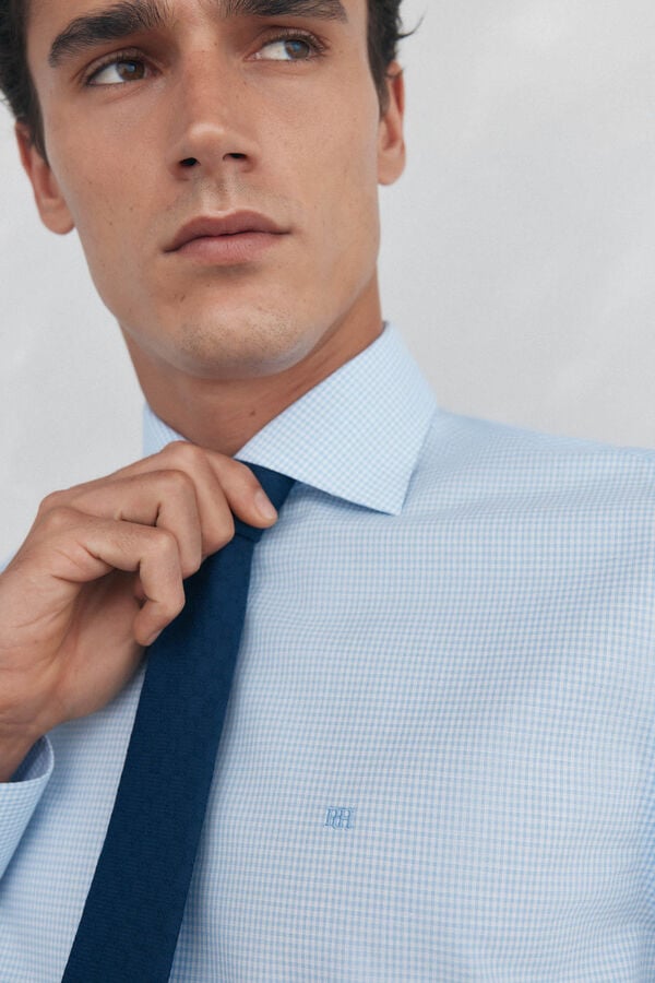Pedro del Hierro Checked dress shirt, non-iron + anti-stain Blue
