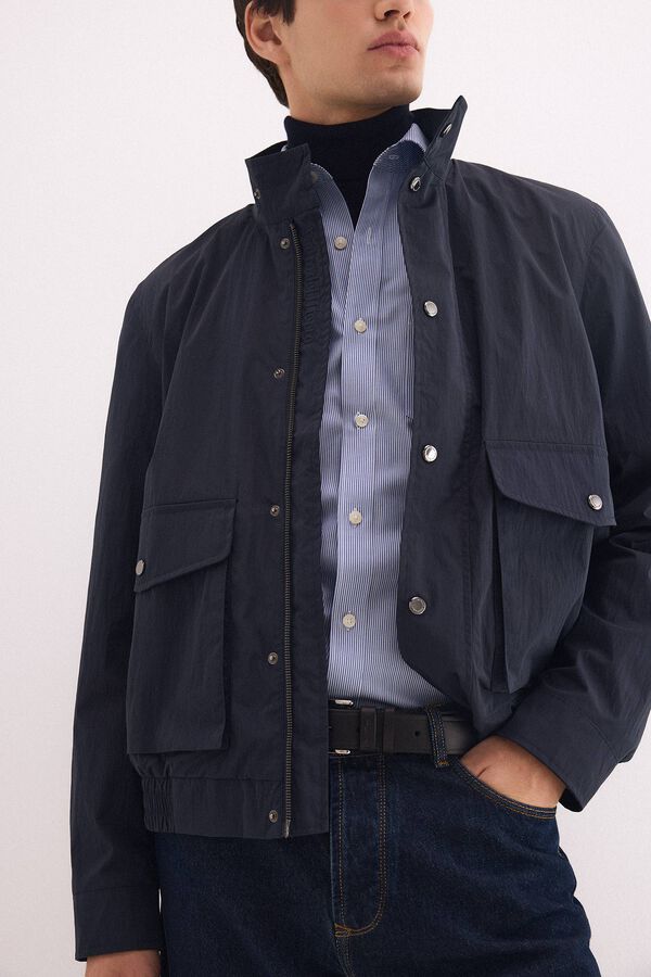 Pedro del Hierro Lightweight contrast neck jacket Blue