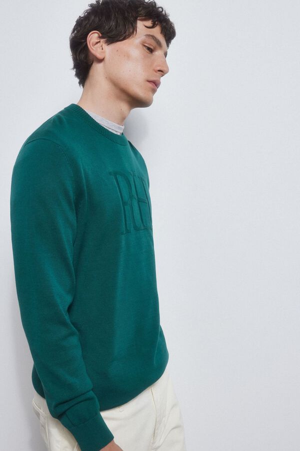 Pedro del Hierro Fine jersey-knit cotton big logo sweater  Green