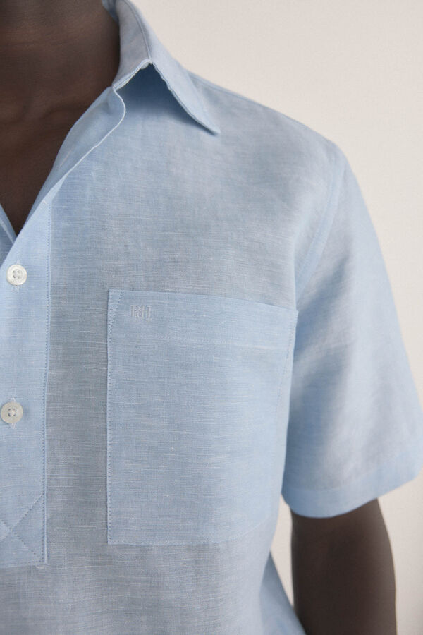 Pedro del Hierro Short sleeve linen fabric T-shirt Blue