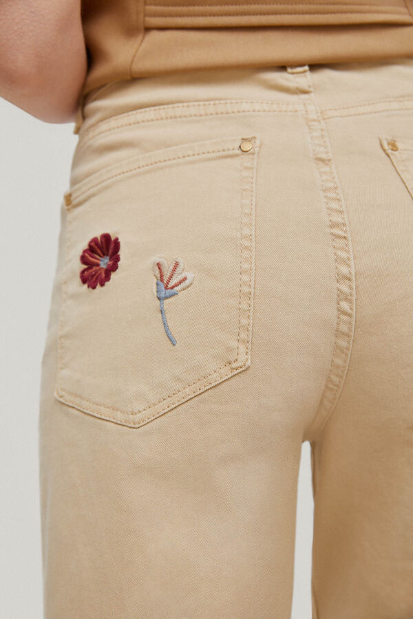Pedro del Hierro Embroidered crop flared 5-pocket jeans Beige