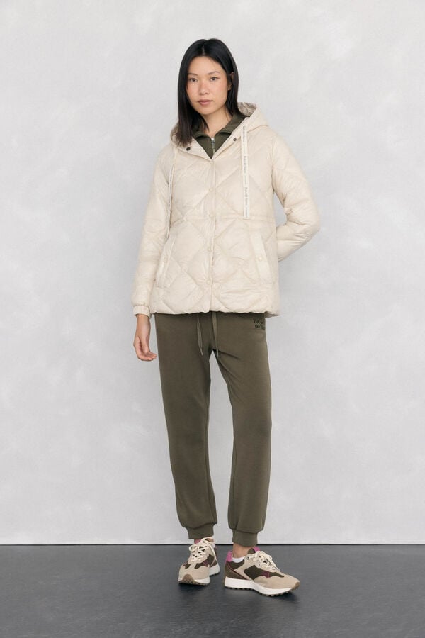 Pedro del Hierro Quilted parka with hood Ecru