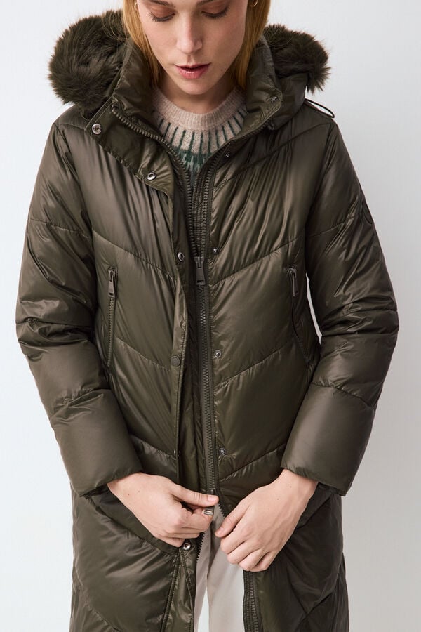 Pedro del Hierro Long parka with fur hood Green