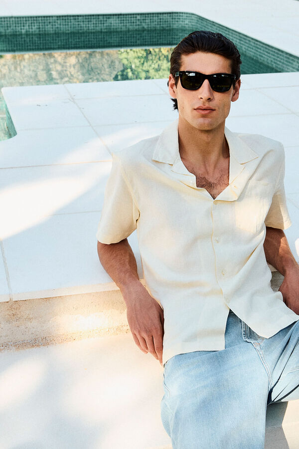 Pedro del Hierro Linen cotton short sleeve shirt Yellow