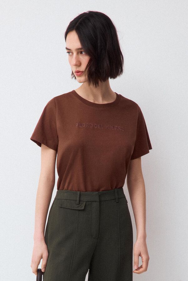 Pedro del Hierro Print logo T-shirt with studs Brown