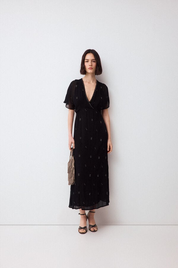 Pedro del Hierro Fluid gemstone detail dress Black