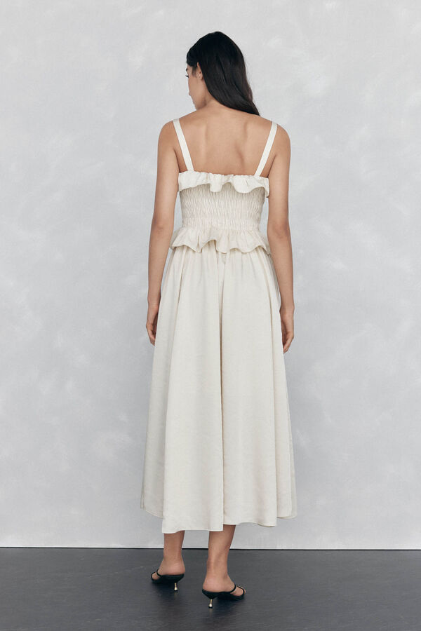 Pedro del Hierro Rubberized dress with ruffles Beige