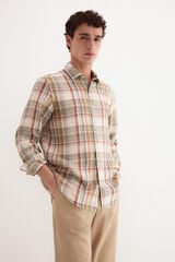 Pedro del Hierro Linen plaid shirt Beige