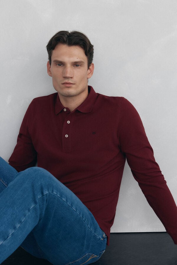 Pedro del Hierro Essential long-sleeved polo shirt Burgundy