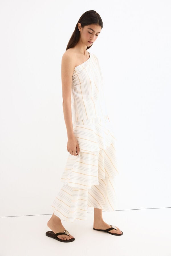 Pedro del Hierro Long tiered skirt Beige
