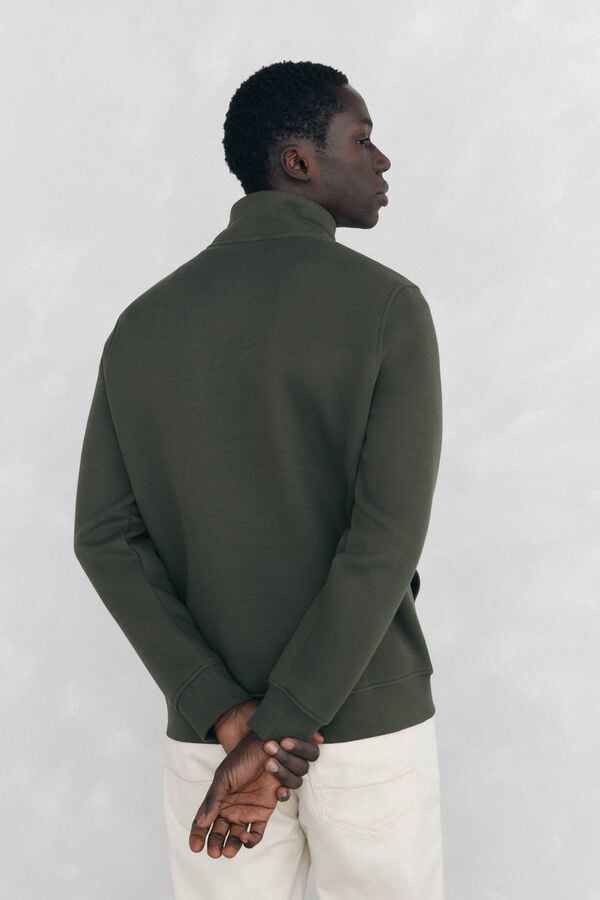 Pedro del Hierro Technical fabric zip-neck sweatshirt Green