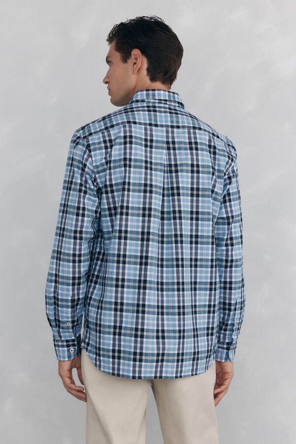 Pedro del Hierro Camisa cuadros tejido flamé Azul