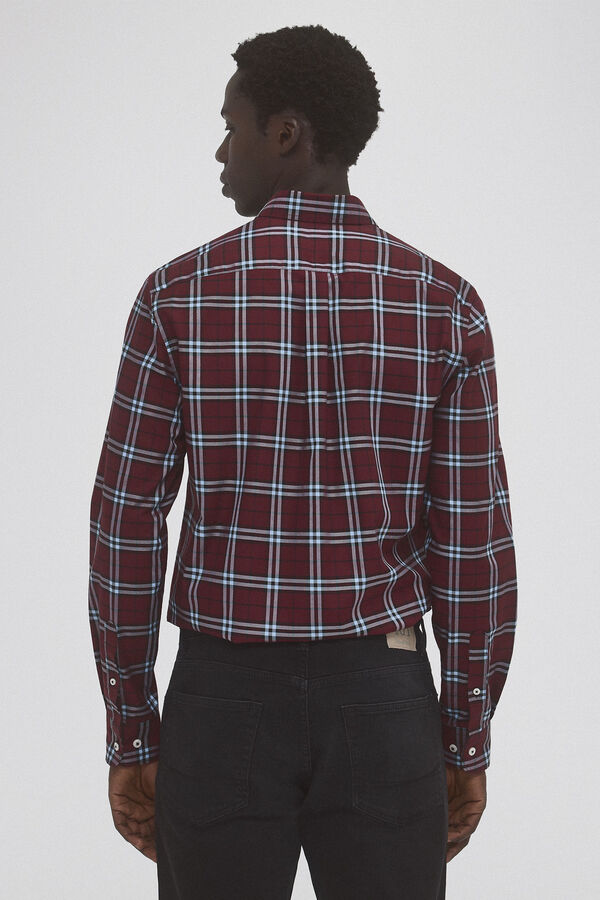 Pedro del Hierro Non-iron twill check shirt Burgundy