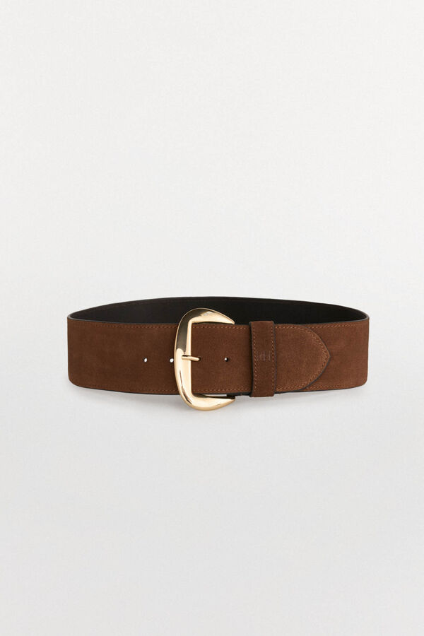 Pedro del Hierro Wide leather belt with oval buckle Beige