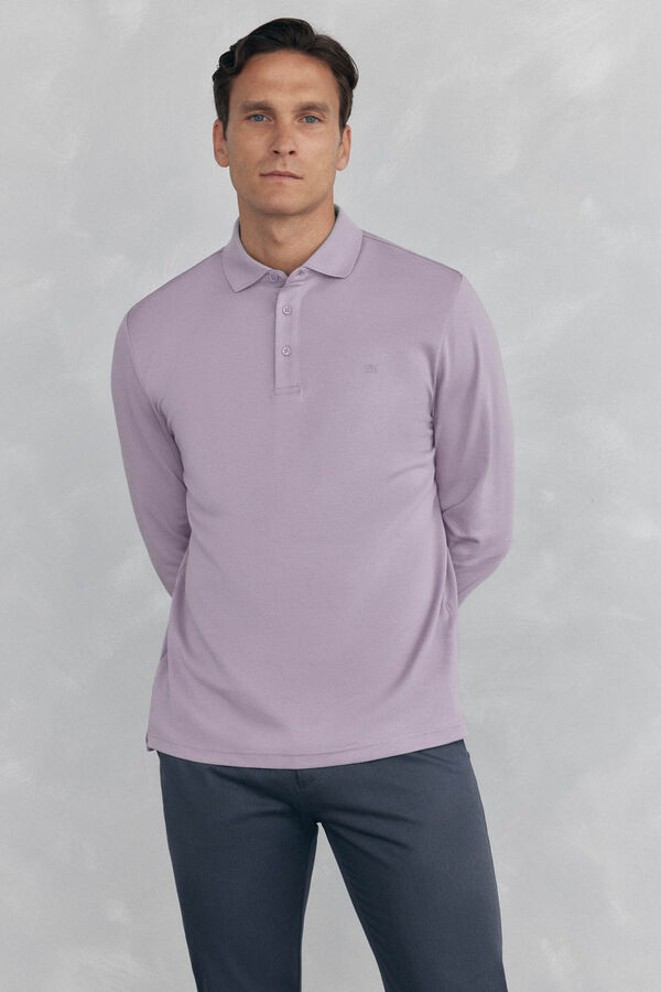 Pedro del Hierro Mercerized long sleeve polo shirt Purple