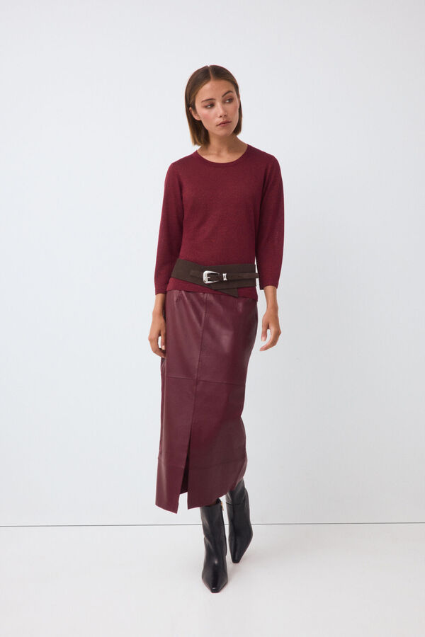 Pedro del Hierro Top de malha em lurex de manga comprida Bordeaux