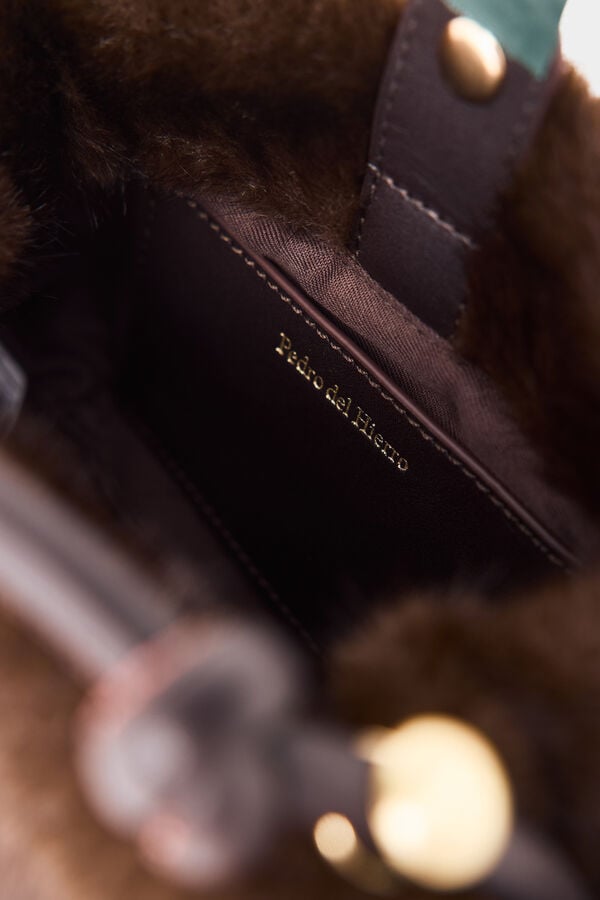 Pedro del Hierro Multiway faux fur mini handbag Ecru