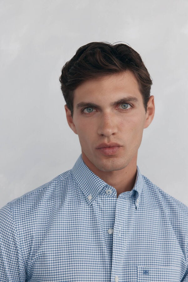 Pedro del Hierro Non-iron Oxford checked shirt Blue