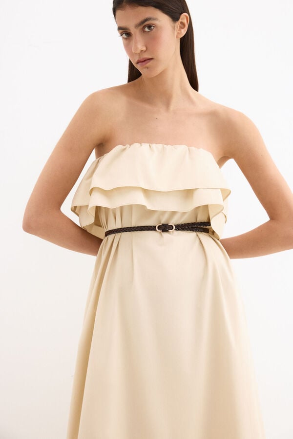 Pedro del Hierro Cotton strapless dress Ecru