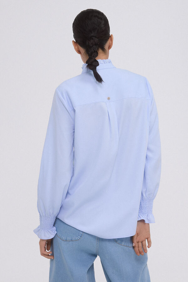 Pedro del Hierro Wide ruffle neck shirt Blue