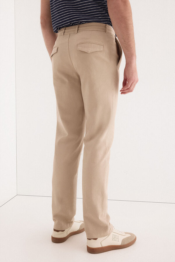 Pedro del Hierro Cotton-linen drawstring chinos Beige