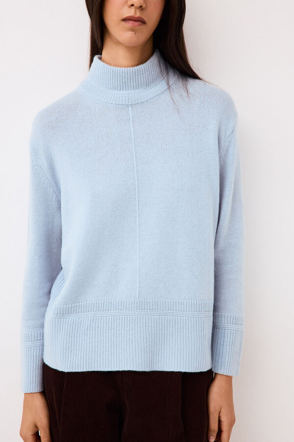 Pedro del Hierro Wool funnel neck jumper with central seam Blue