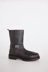 Pedro del Hierro Flat leather ankle boot with logo buckle Black